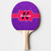 Neon Pink Monogram op Paarse glitter Tafeltennisbatje (Achterkant)