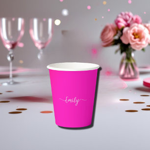 Neon pink - naam toevoegen papieren bekers