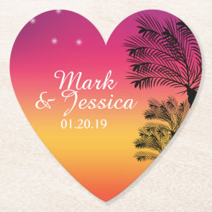 Neon Pink Ombre Tropical Tree Sunset Beach Kartonnen Onderzetters