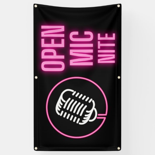 Neon Pink Open Mic Outdoor Vinyl Banner (Verticaal)