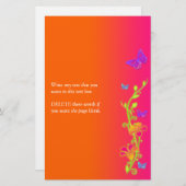 Neon Pink Oranje Butterflies & Flowers Stationery Briefpapier (Voorkant / Achterkant)