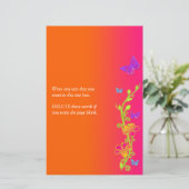 Neon Pink Oranje Butterflies & Flowers Stationery Briefpapier (Staand voorkant)