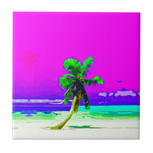 Neon Pink Palm Tree Paradise Tegeltje