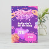 Neon Pink Purple Slime Birthday Invitation (Debout devant)