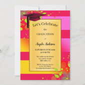 Neon Pink Red Floral Afstuderen Kaart (Voorkant)