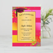 Neon Pink Red Floral Afstuderen Kaart (Staand voorkant)