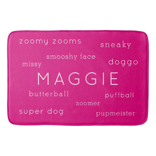 Neon Pink Soft Flat Dog Mat Name + Nickname (Voorkant)
