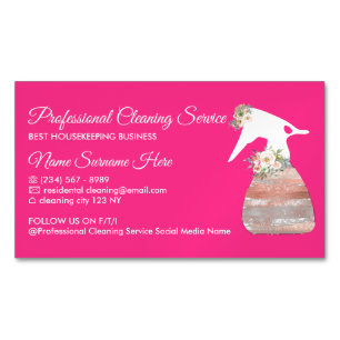 Neon Pink Spray Flower Glamor Cleaning Service Magnetisch Visitekaartje