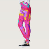 Neon Pink tendance 80's Cassette Music Leggings (Gauche)