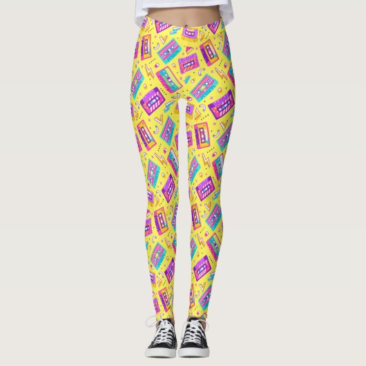 Neon Pink tendance 80's Cassette Music Leggings (Devant)