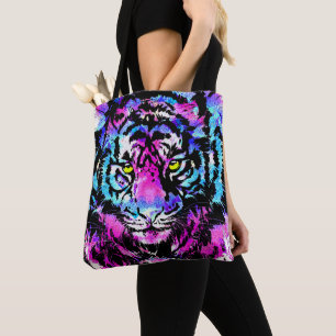 Neon Pink Tiger Head Canvas tas - Tijger Canvas ta
