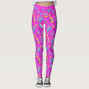 Neon Pink Trendy 80's Cassette Muziek Leggings