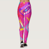 Neon Pink Trendy 80's Cassette Muziek Leggings (Achterkant)