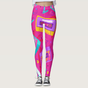 Neon Pink Trendy 80's Cassette Muziek Leggings