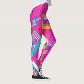 Neon Pink Trendy 80's Cassette Muziek Leggings (Rechts)
