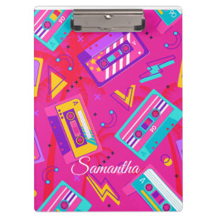 Neon Pink Trendy 80's cassette Naam Klembord