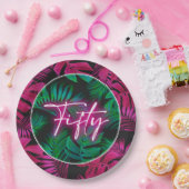 Neon Pink Tropical 50th Verjaardag Papieren Bordje (Feest)