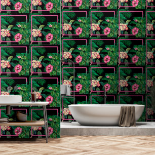 Neon Pink Tropical Botanicals Behang
