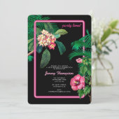 Neon Pink Tropical Botanicals Verjaardagsfeest Kaart (Staand voorkant)