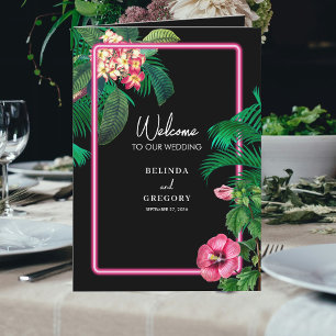 Neon Pink Tropical Retro Wedding Order of Service Programma