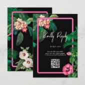Neon Pink Tropische Retro Botanicals Bruiloft Informatiekaartje (Voorkant / Achterkant)