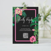 Neon Pink Tropische Retro Botanicals Bruiloft Informatiekaartje (Staand voorkant)