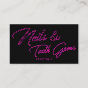 Neon Pink Typografie Salon Nails & Tooth Pareltjes Visitekaartje