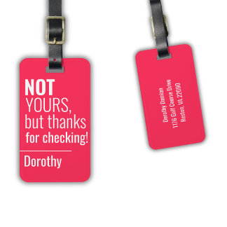 Neon Pink Typography Funny Bag Naam Adres Bagagelabel