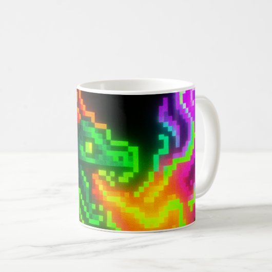 Neon Pixel Dragon – Retro Arcade Flame Design Koffiemok (Voorkant rechts)