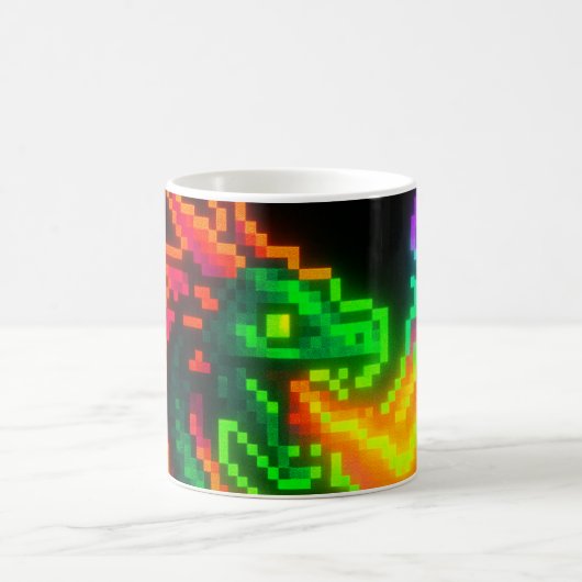 Neon Pixel Dragon – Retro Arcade Flame Design Koffiemok (Center)