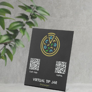 Neon Pizza Virtual Tip Jar Tabletop Sign Reclamebord Met Voetstuk
