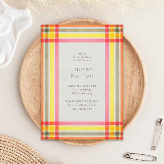 Neon Plaid Baby shower Kaart