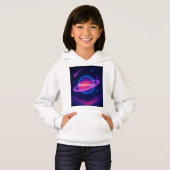 Neon planeet met ring | kosmische wolken (Voorkant volledig)