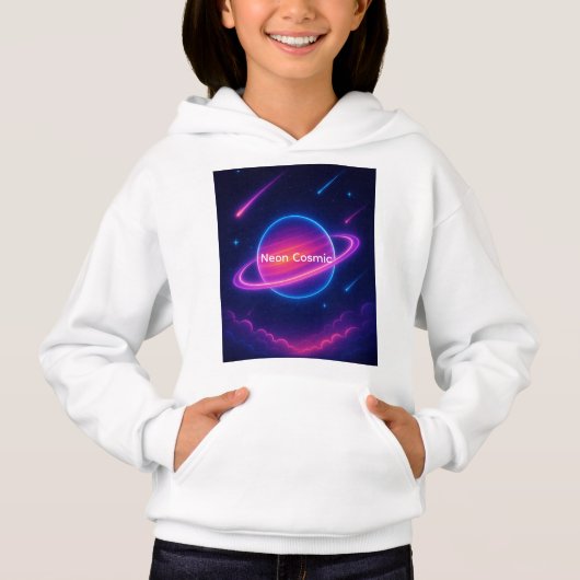 Neon planeet met ring | kosmische wolken (Voorkant)