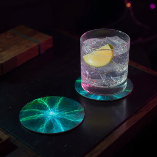 Neon Plasma Ball elektrische partij Ronde Kartonnen Onderzetter
