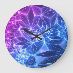 Neon Polygonaal: Roze Blauw 3D. Grote Klok