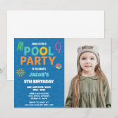Neon Pool Anniversaire Bash Invitation avec photo (Devant / Derrière)