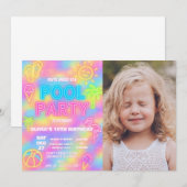 Neon Pool Anniversaire Fête Invitation (Devant / Derrière)