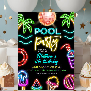 Neon Pool Party Kids Verjaardag Kaart