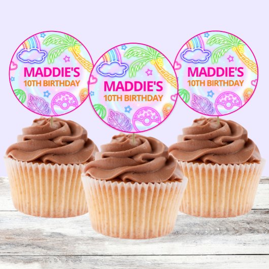 Neon Pool Party Verjaardag Stickers