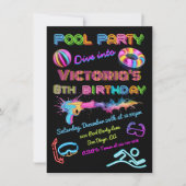 Neon Pool Party Verjaardagsfeestje Kaart (Voorkant)