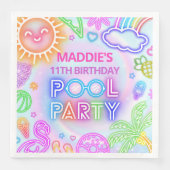 Neon Pool Party Verjaardagsservetten Servet (Voorkant)