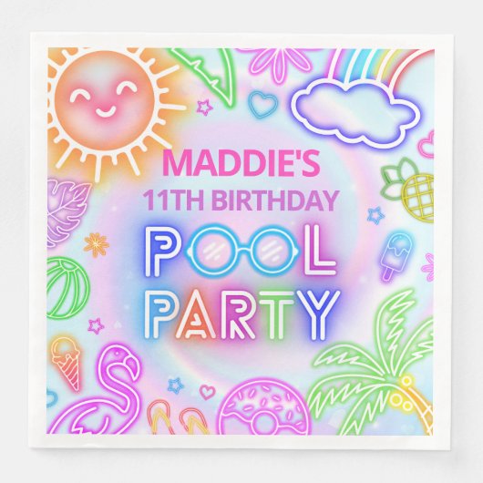 Neon Pool Party Verjaardagsservetten Servet (Voorkant)
