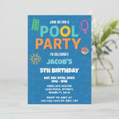 Neon Pool Verjaardag Bash Uitnodiging (Staand voorkant)