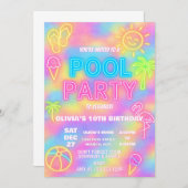 Neon Pool verjaardagsfeestje uitnodiging (Voorkant / Achterkant)