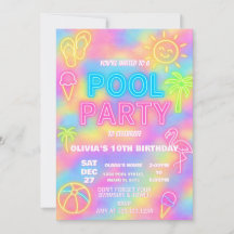 Neon Pool verjaardagsfeestje uitnodiging
