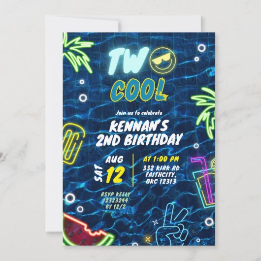 Neon Pool Zomer Twee Koel 2e Verjaardag Kaart (Voorkant)