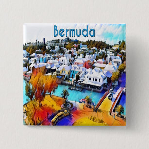 Neon Pop Art Bermuda Vierkante Button 5,1 Cm