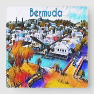 Neon Pop Art Bermuda wandklok Vierkante Klok