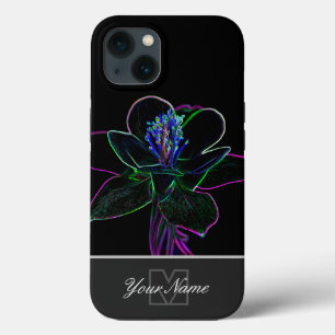 Neon-Pop-Art bloesemmacro met Monogram! iPhone 13 Hoesje